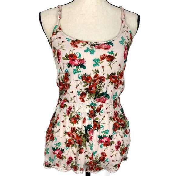 Wet Seal Floral Romper Shorts Spaghetti Strap Pantsuit Cream Red Womens Size Med - Picture 2 of 12